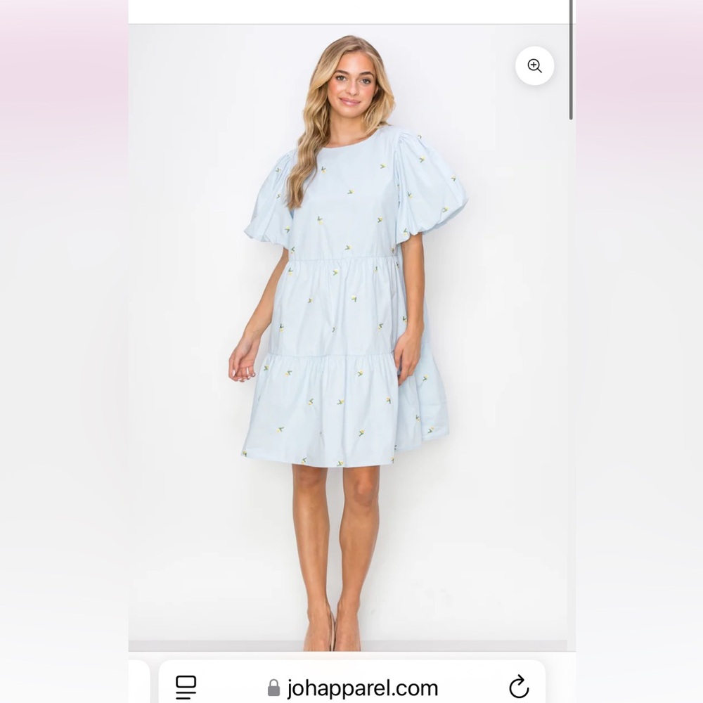 WESLEE COTTON POPLIN DRESS WITH EMBROIDERED SUMMER FLOWERS| Joh Apparel| size L